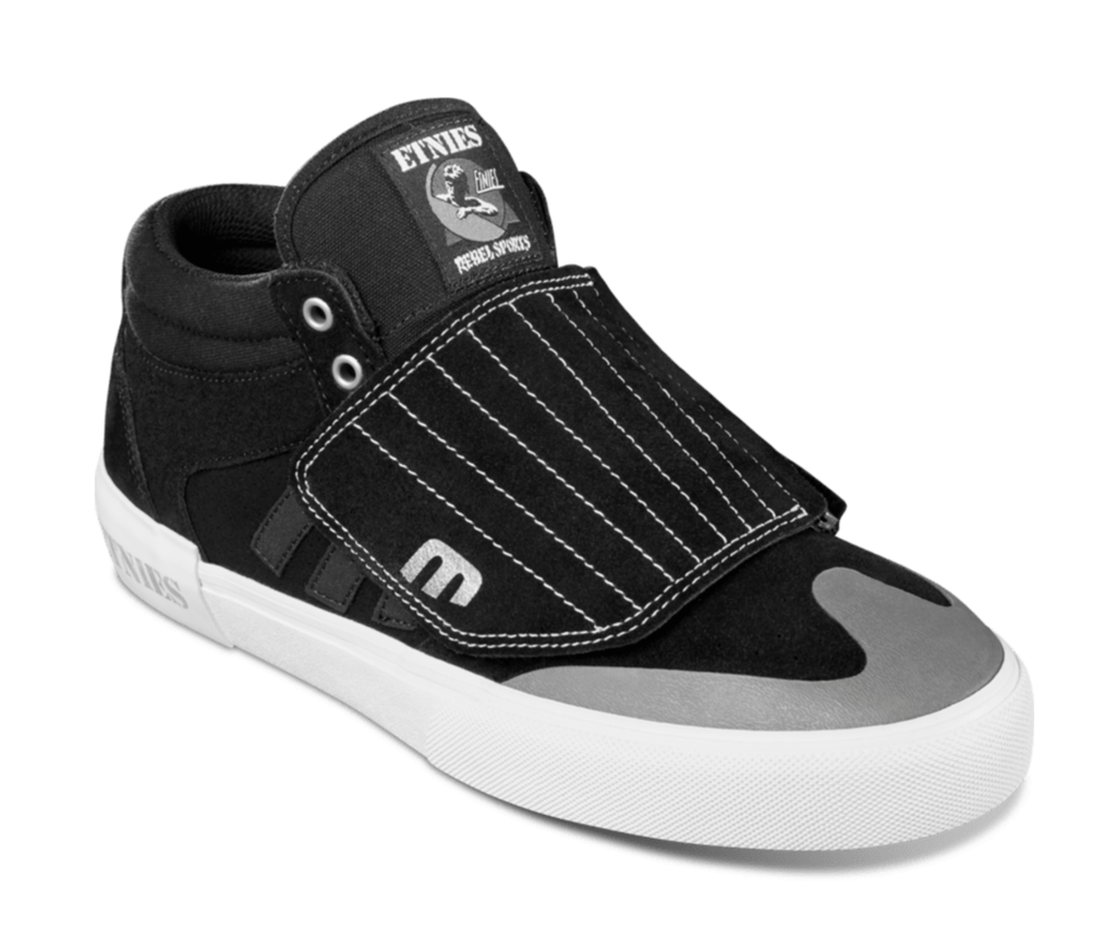 ETNIES WINDROW VULC MID SHOES BLACK WHITE SILVER 5 0 Boardshop